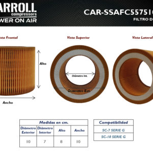 Filtro de aire para compresor CARROLL de 10 Hp